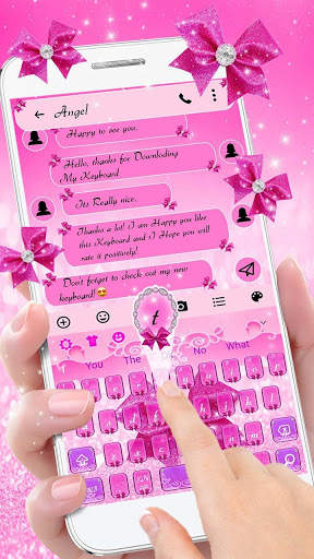 Glitter Pink Bowknot Keyboard Theme screenshot 1