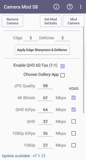 Camera Mod S8 - Bitrate & Settings [ROOT] screenshot 1