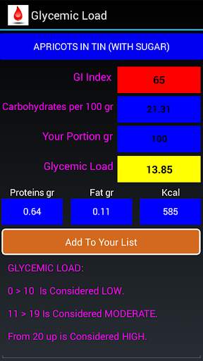 GI and glycemic load Lite screenshot 2