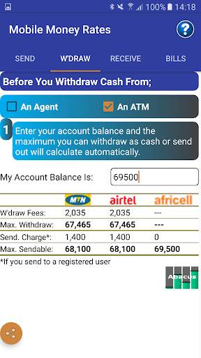 Mobile Money Rates Calculator screenshot 1