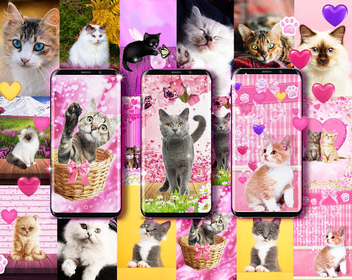 Cute pink kitty live wallpaper screenshot 1