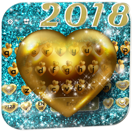 Blue Sparkle Gold Heart Keyboard icon