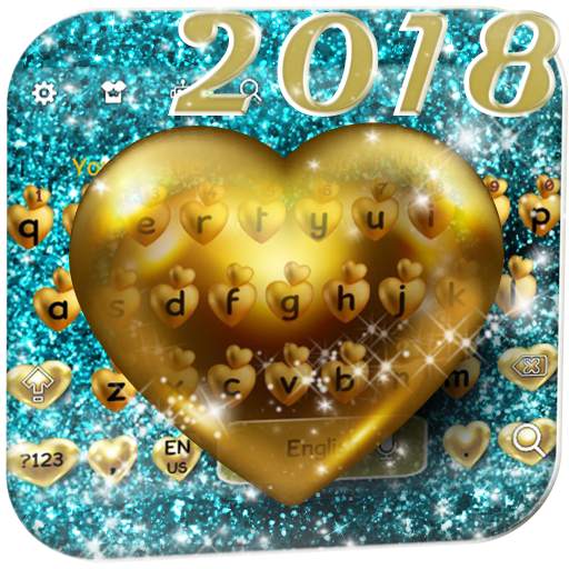 Blue Sparkle Gold Heart Keyboard 10001004
