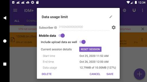IDM Mobile data usage limit plugin screenshot 5