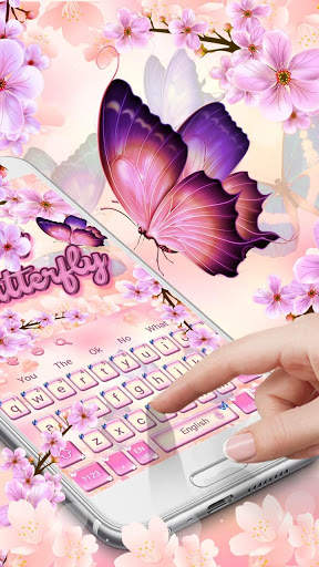 Pink Cherry Blossoms Butterfly Keyboard screenshot 1