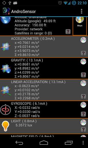 AndroSensor screenshot 1