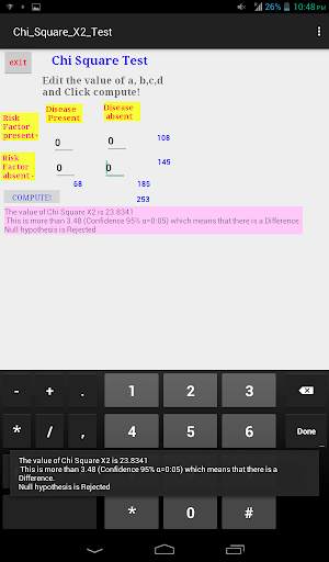 Chi square X2 Test 2x2 table screenshot 1