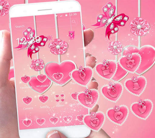 Pink Diamond Butterfly theme - pink love heart screenshot 2