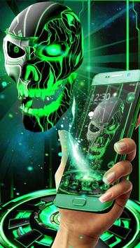 Neon Green tech Skull 3D Theme screenshot 1