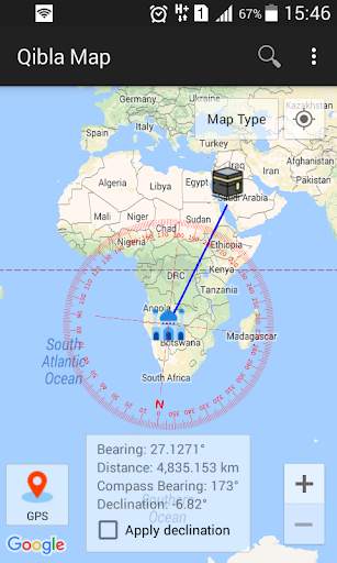 Qibla Map स्क्रीनशॉट 1