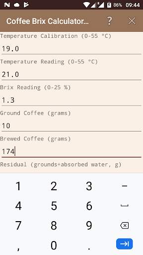 Coffee Brix Calculator Lite screenshot 2