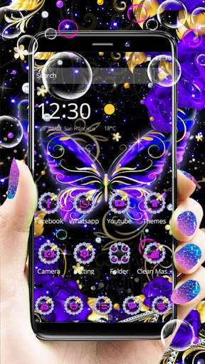Purple Glitter Diamond Butterfly Theme screenshot 1