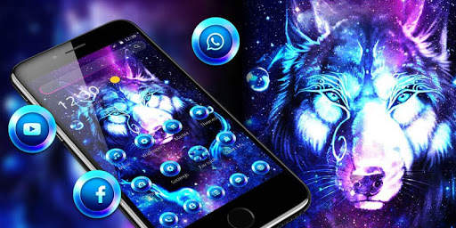 Neon Glitter Galaxy Wolf Launcher Theme screenshot 1