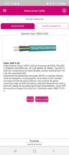 CableApp cálculo sección cable screenshot 2