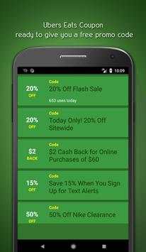 Free Uber Eats  Coupon and Promo Code screenshot 1