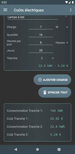 Coûts électriques screenshot 2