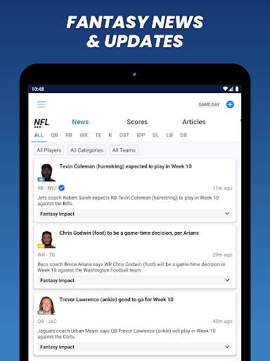 Fantasy News & Scores 9 تصوير الشاشة