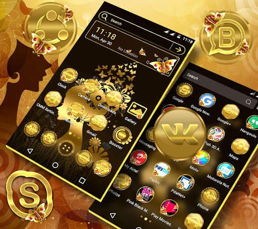 Gold Butterfly Girl Launcher Theme скриншот 1