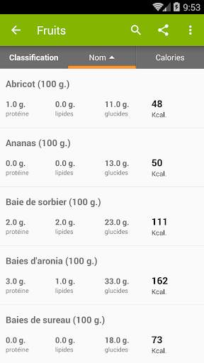 Tableau des calories screenshot 3