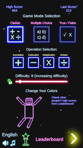 Laser Math: Sum, Subtract, Multiply & Divide Easy! screenshot 1