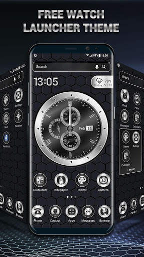 Black Analog Clock Launcher Theme 2019 screenshot 1