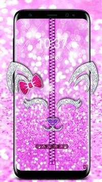Pink Shiny Kitty Zipper Lock скриншот 1