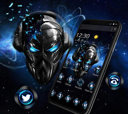Blue Tech Metallic Skull Theme screenshot 1
