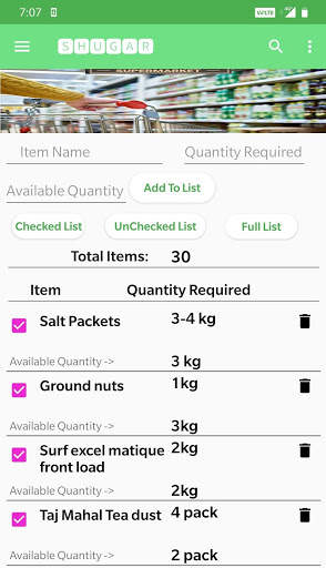 SHUGAR grocery shopping app - item checklist notes screenshot 1
