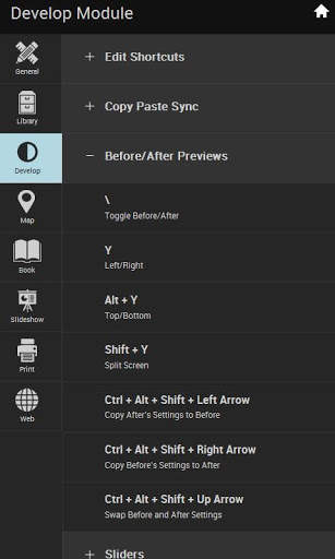 Shortcuts  Lightroom screenshot 4