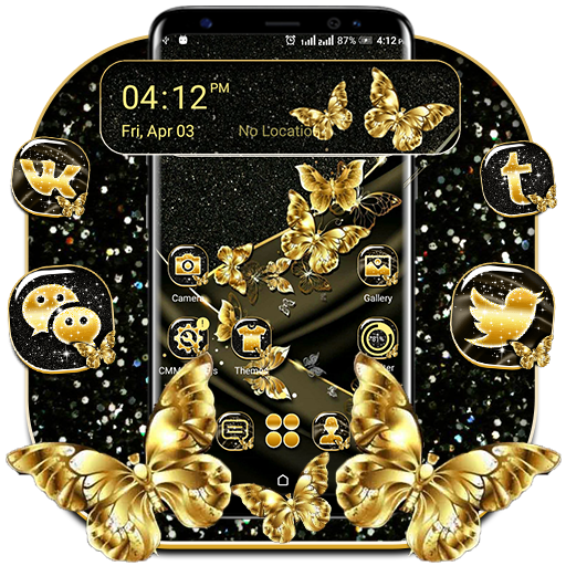 ikon Golden Butterfly Glitter Launcher Theme