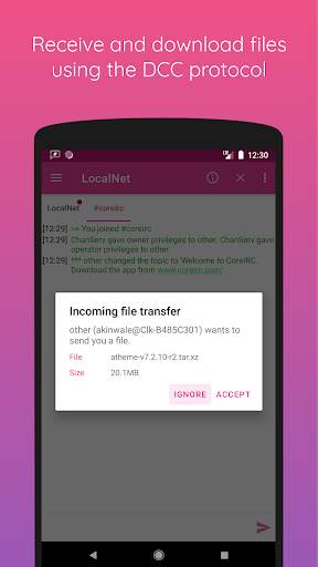 CoreIRC – Social Chat, DCC File Transfers screenshot 3