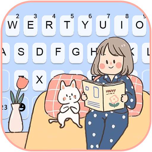 Girl With Cat Keyboard Background 1.0
