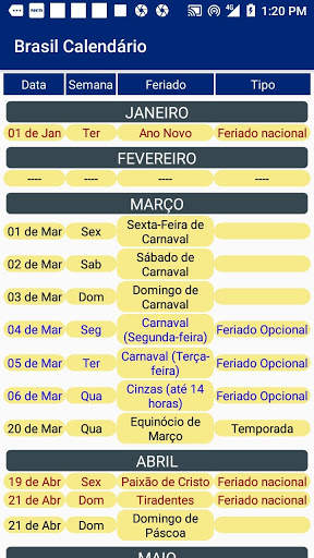 Brasil Calendário 2020 скриншот 2