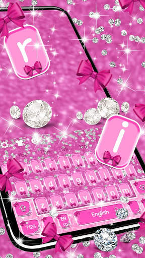 Glossy Shine Pink Bow Diamond Keyboard Theme screenshot 1