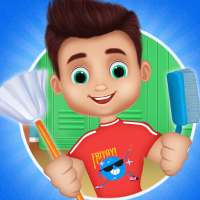 Messy School Cleaning - Bus classroom cleanup logo
