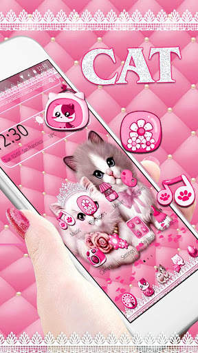 Cute Pink Cat Couple Theme screenshot 3