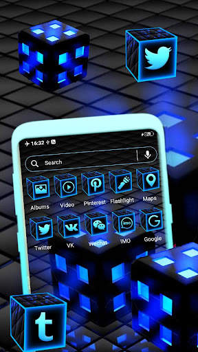 Blue Neon 3D Cube Theme screenshot 1