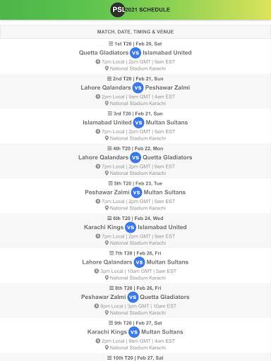 PSL 2021 Schedule & Teams screenshot 4