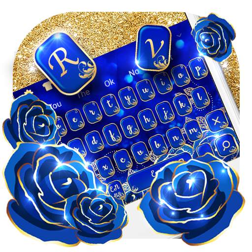 Gold Blue Rose Keyboard 10001005