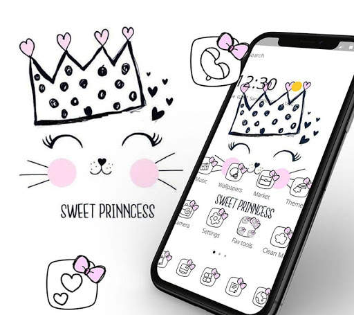 White Princess Kitty Cartoon Sweet Theme स्क्रीनशॉट 4