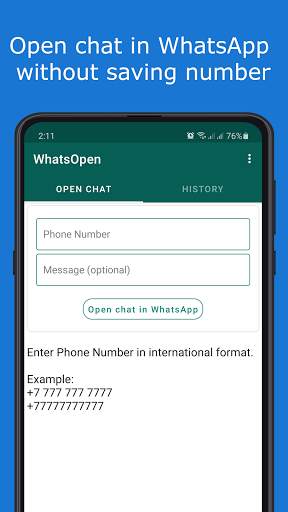 WhatsOpen - open WhatsApp chat screenshot 1