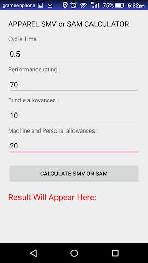 Apparel SMV or SAM Calculator скриншот 2