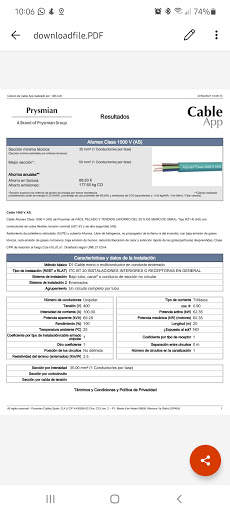 CableApp cálculo sección cable screenshot 4