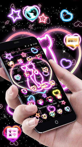 Neon Kitty Wallpaper Pink Shiny Cat Theme screenshot 3