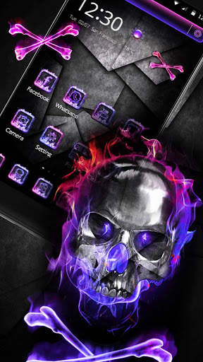 Flaming Violet Skull Theme screenshot 2