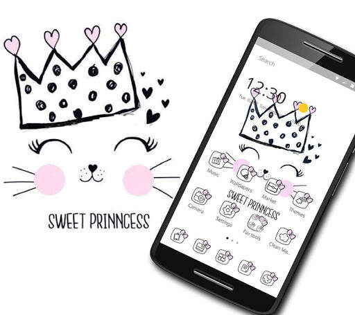 White Princess Kitty Cartoon Sweet Theme स्क्रीनशॉट 1