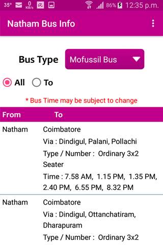 Natham Bus Info screenshot 1