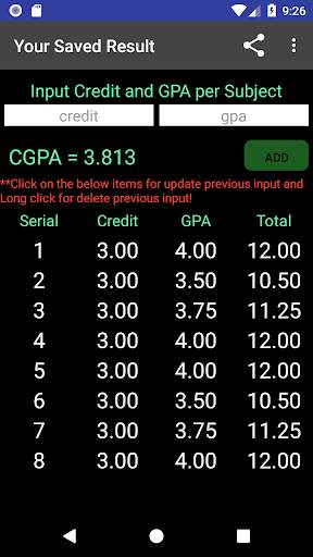 CGPA CALCULATOR screenshot 3