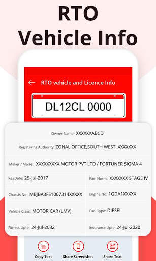RTO vehicle & licence info screenshot 2