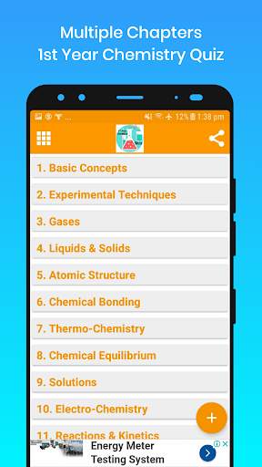 1st Year Chemistry MCQs Quiz screenshot 1